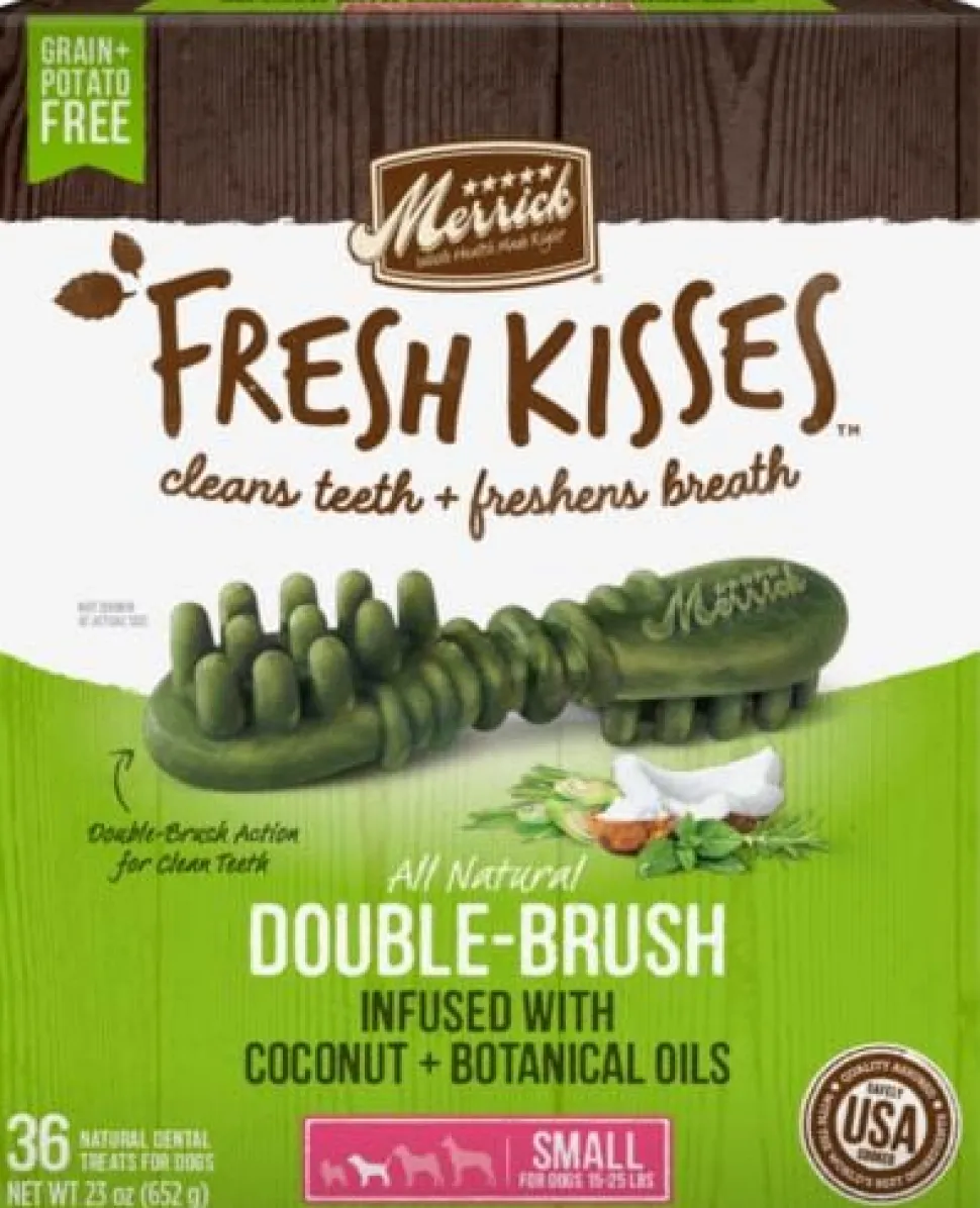 Merrick Fresh Kisses Coconut Oil and Botanicals Small Brush Dog Dental Chews - Value Box - 36 Count - 23 Oz