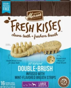Merrick Fresh Kisses Mint Breath Strips Large Brush Dog Dental Chews - Value Box - 16 Count