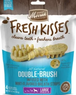 Merrick Fresh Kisses Mint Breath Strips Large Brush Dog Dental Chews - 4 Count