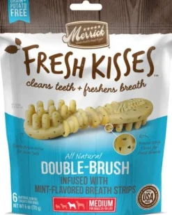 Merrick Fresh Kisses Mint Breath Strips Medium Brush Dog Dental Chews - 6 Count