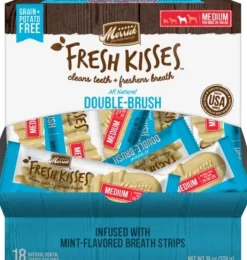 Merrick Fresh Kisses Mint Breath Strips Medium Brush Dog Dental Chews - 18 Count