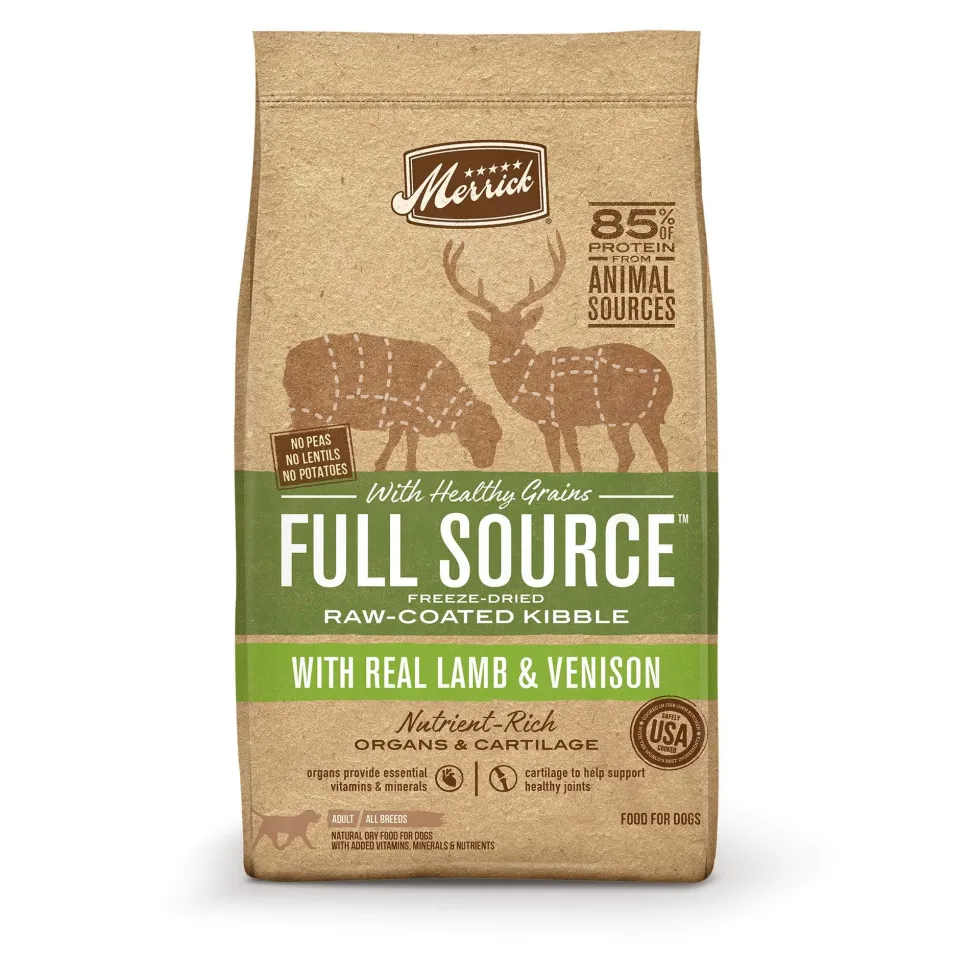 Merrick Full Source Raw-Coated Kibble with Real Lamb + Venison Recipe Dry Dog Food - 20 lb Bag