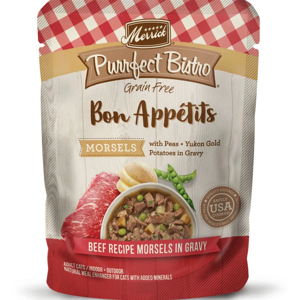 Merrick Purrfect Bistro Bon Appétits Grain-Free Beef Morsels Wet Cat Food - 3 oz Cans - Case of 24