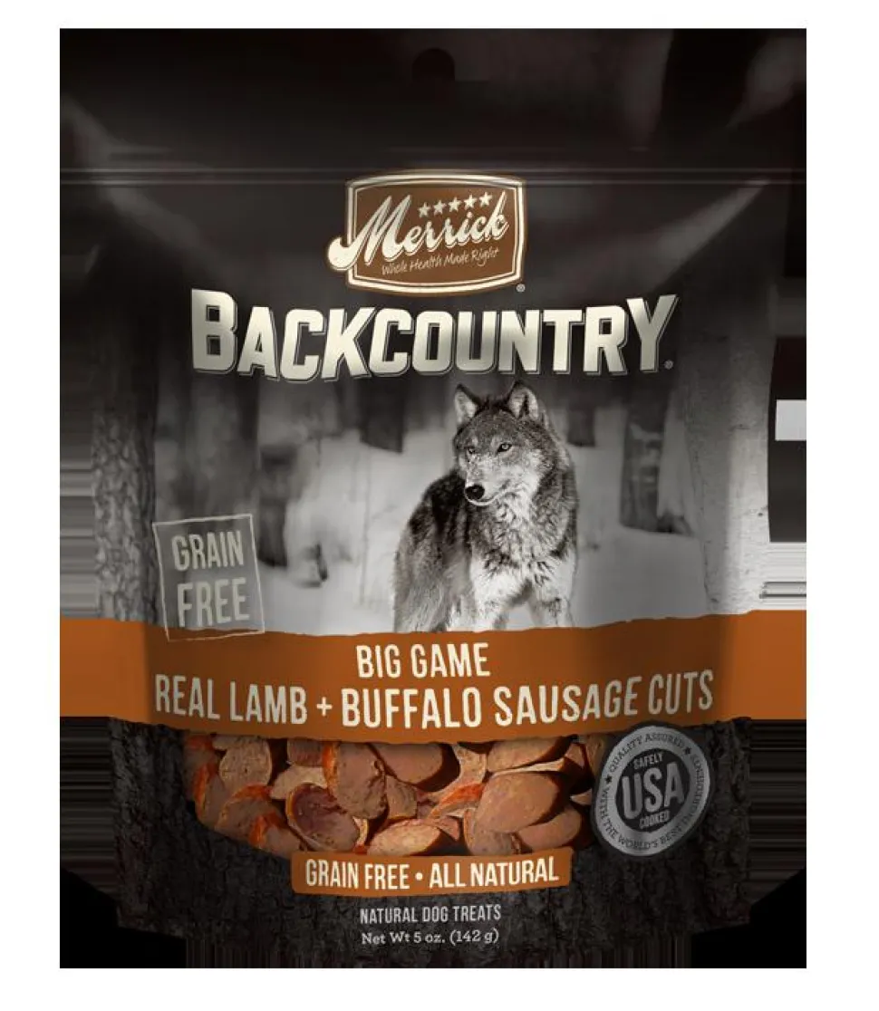 Merrick Treats Big Game Real Lamb+ Buffalo Sausage Cuts Natural Dog Chews - 5 oz Bag