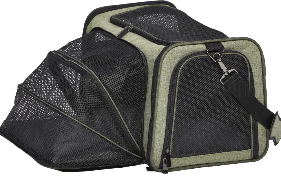 Midwest Duffy Expandable Travel Pet Carrier - Green - Large - 19.1" X 12.1" X 12.2" Inches