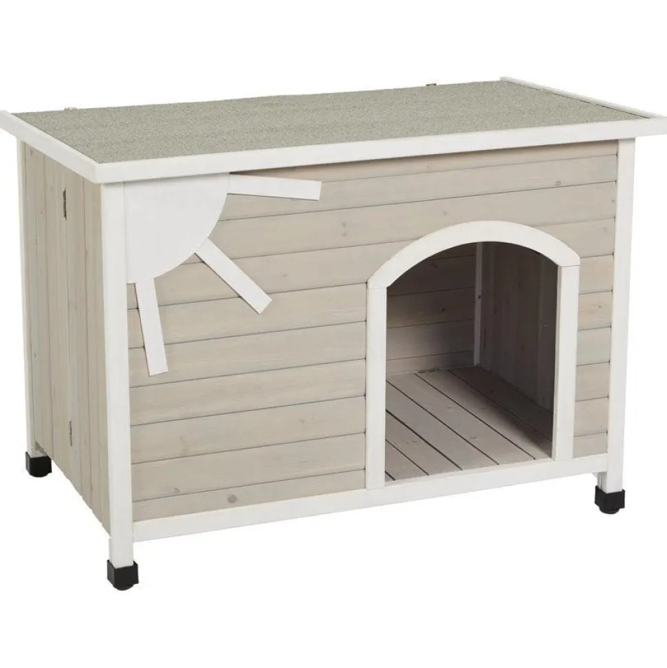 Midwest Eillo Folding Outdoor Wooden Dog House - Gray/White - Medium - 25.2" X 40.6" X 29.1" Inches