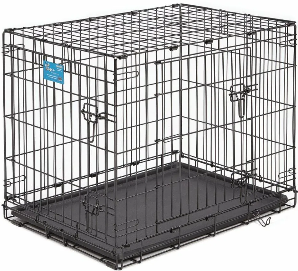 Midwest Lifestages Metal Folding Double Door Dog Crate with Divider - 30" X 21" X 24" Inches