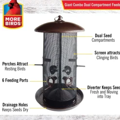 More Birds Combo Sunflower or Thistle Wild Bird Feeder - Copper - 11 Lb Cap