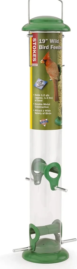 More Birds Metal Tube Seed Tubed Wild Bird Feeder - Green - 1.5 Lbs Cap