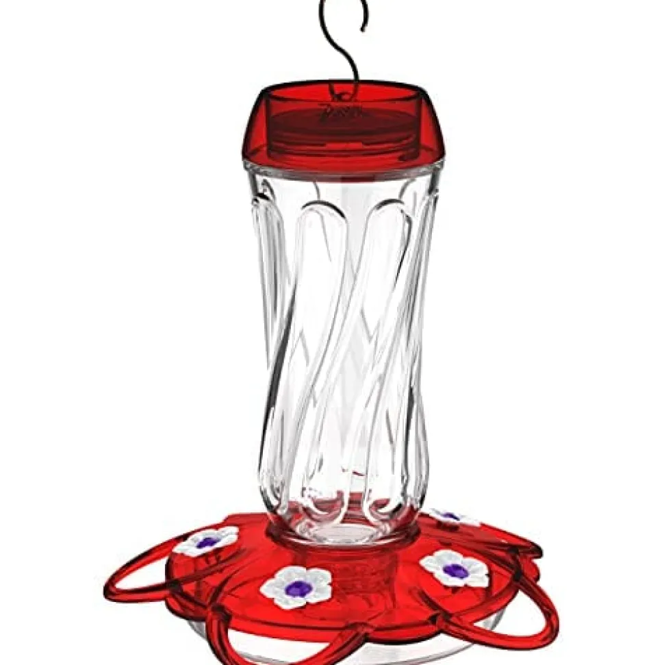 More Birds Orion Glass Vintage Hummingbird Feeder with Ant Moat - Red - 16 Oz Cap - 4 Pack