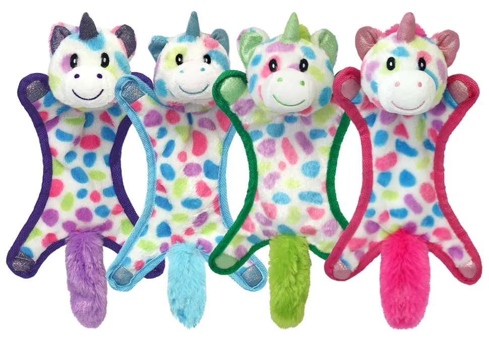 Multipet Ball-Head Unicorn Inner Rubber Crinkle and Plush Puppy Dog Toy - Assorted - 10" Inches