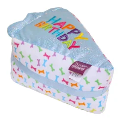 Multipet Birthday Cake Slice Crinkle and Squeak Dog Toy - Blue - 6" Inches