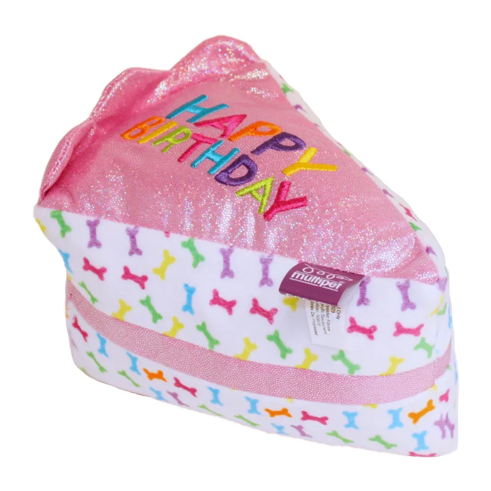 Multipet Birthday Cake Slice Crinkle and Squeak Dog Toy - Pink - 6" Inches