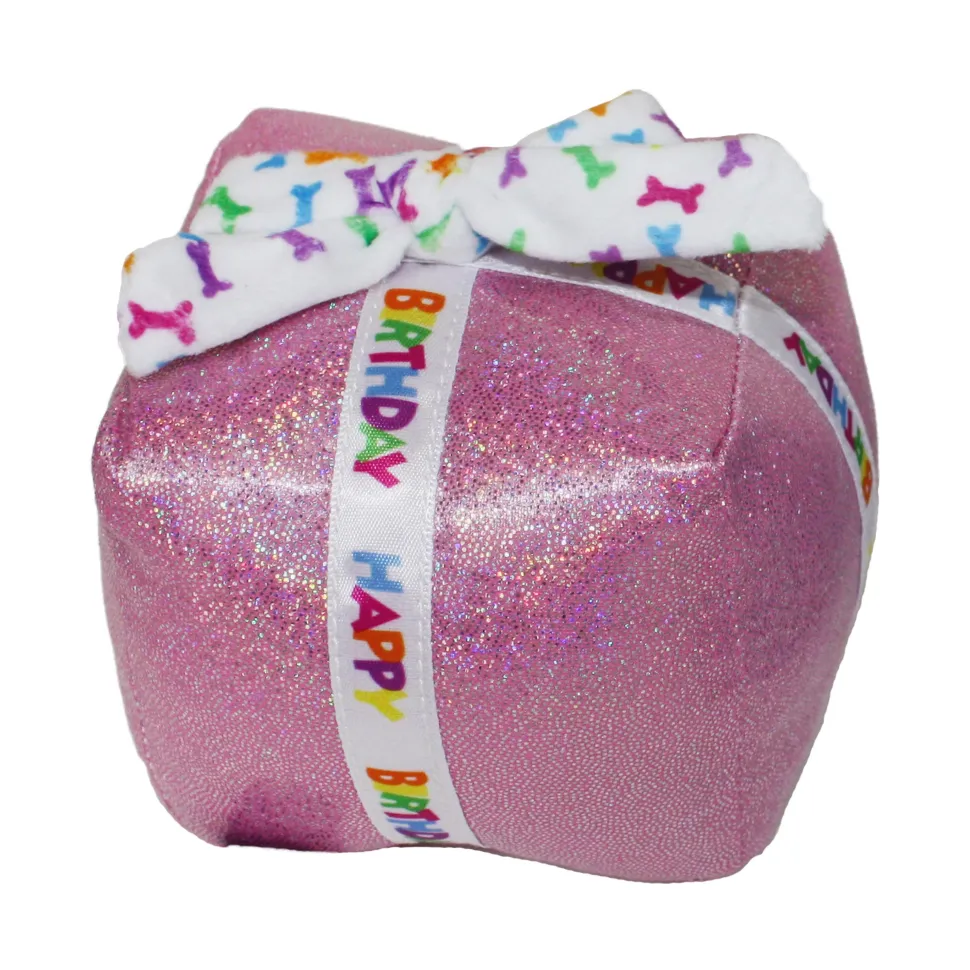 Multipet Birthday Present Crinkle and Squeak Dog Toy - Pink - 5.5" Inches