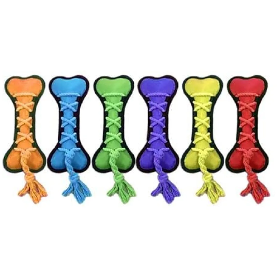 Multipet Cross-Ropes Bone Plush and Squeak Nylon Dog Toy - Assorted - 11.5" Inches