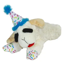 Multipet Lamb Chop Birthday Hat Plush Dog Toy - Blue - Medium