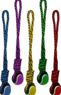 Multipet Nuts for Knots Rope and Tennis Ball Long Tug Dog Toy - Assorted - 20" Inches