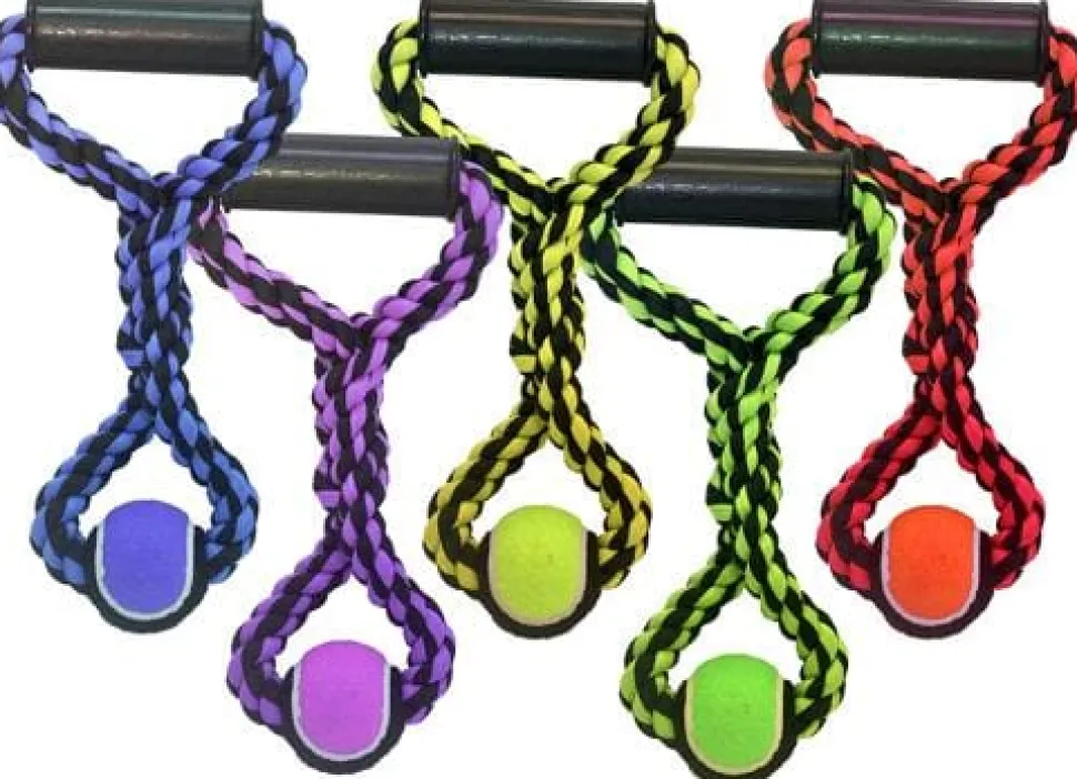 Multipet Nuts for Knots Rope and Tennis Ball Wide Tug Dog Toy - Assorted - 14" Inches