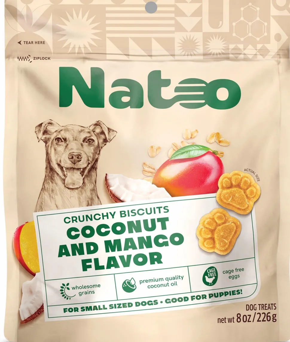 Natoo Coconut and Mango Small Bites Biscuits and Crunchy Dog Treats - 8 Oz