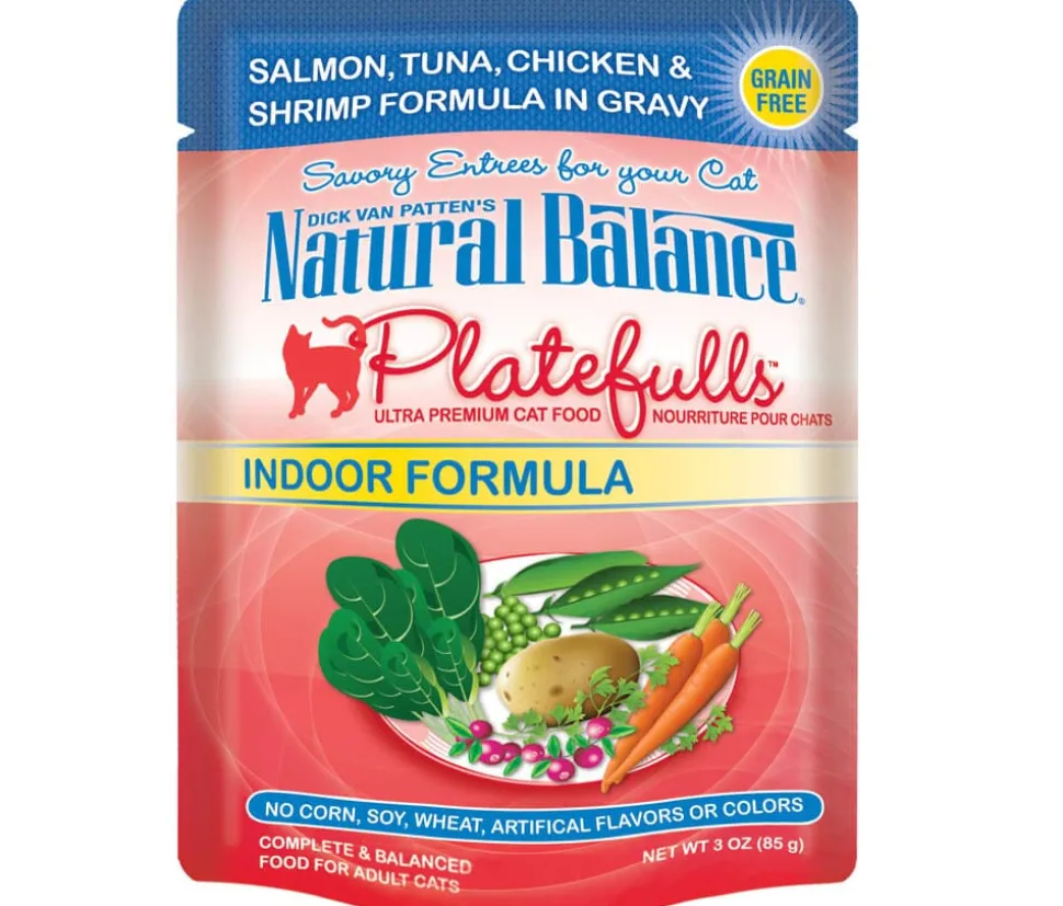 Natural Balance Pet Foods Platefulls Indoor Wet Cat Food Salmon, Tuna, Chicken & Shrimp in Gravy - 3 Oz - Case of 24