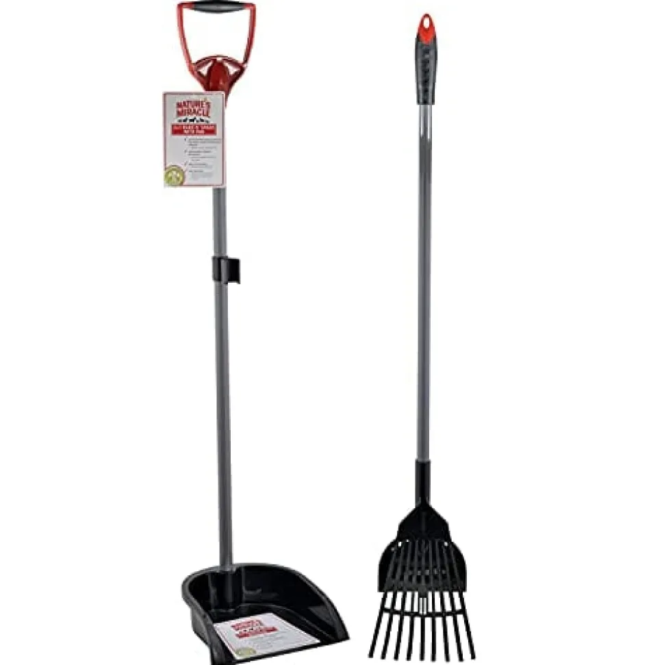 Nature's Mircale Rake N Spade Waste Scoop with Pan Dog Waste Pick Up - Black/Red
