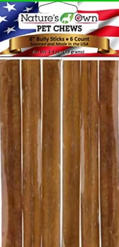 Nature's Own USA Low Odor Bully Sticks and Natural Chews - Beef - 6 In - 6 Pack