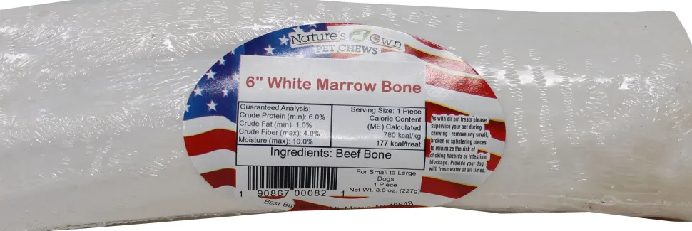 Nature's Own USA Marrow Bones Natural Dog Chews - Beef - 6 In - 20 Pack