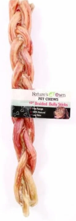 Nature's Own USA Odor-Free Braided Bully Sticks and Natural Chews - Beef - 12 In - 12 Pack
