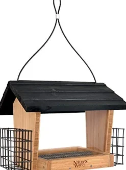 Nature's Way Hopper Wooden Wild Bird Feeder with Suet Cages - Bamboo - 3 Qt Cap
