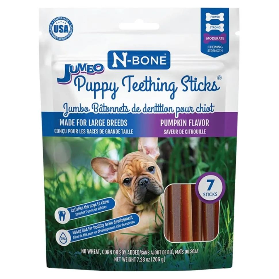 N-Bone Jumbo Teething Sticks Pumpkin Dental and Hard Chew Dog Treats - 7 Pack