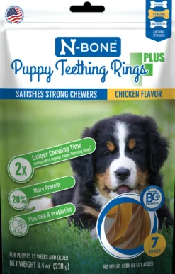 N-Bone Puppy Teething Ring Chewy Dog Treats Plus Chicken - 7 Pack