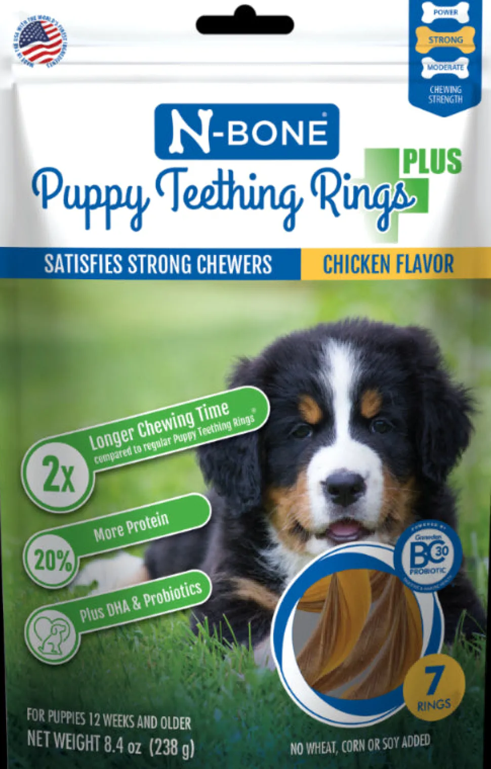 N-Bone Puppy Teething Ring Chewy Dog Treats Plus Chicken - 7 Pack