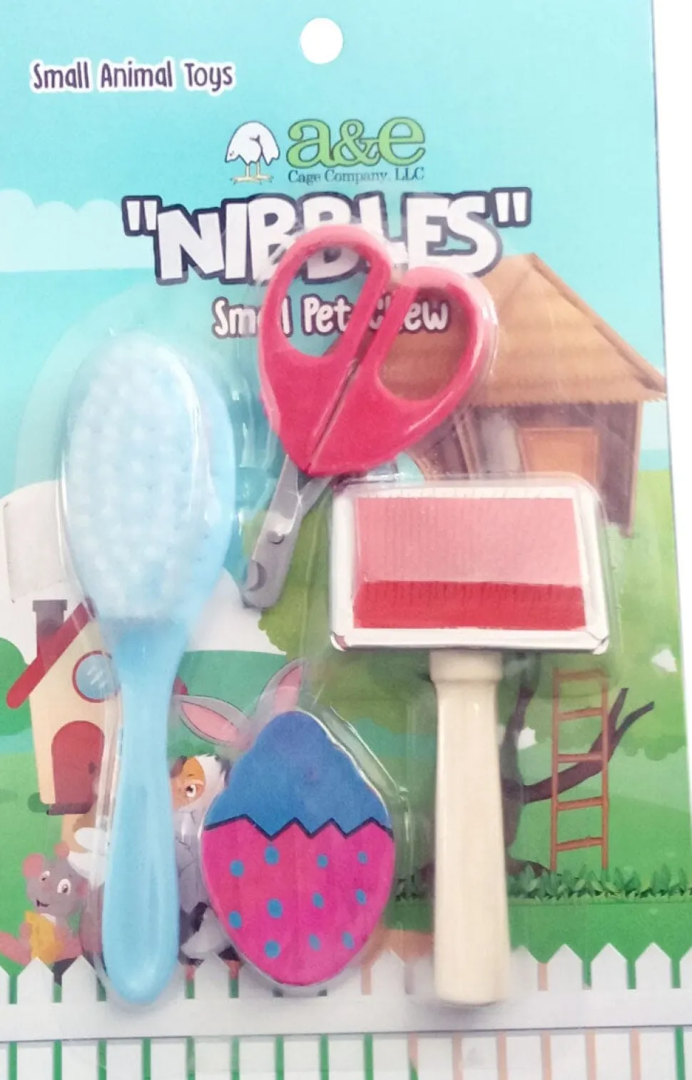 Nibbles Wood Grooming Kit with Brushes And Scissors Small Animal Chewy Treats -