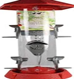 North States 2-In-1 Hinged Port Plastic Hopper Wild Bird Feeder - Red - 1.75 Lbs Cap