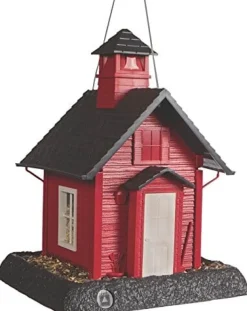 North States Village Collection School House Plastic Hopper Wild Bird Feeder - Red - 5 Lbs Cap