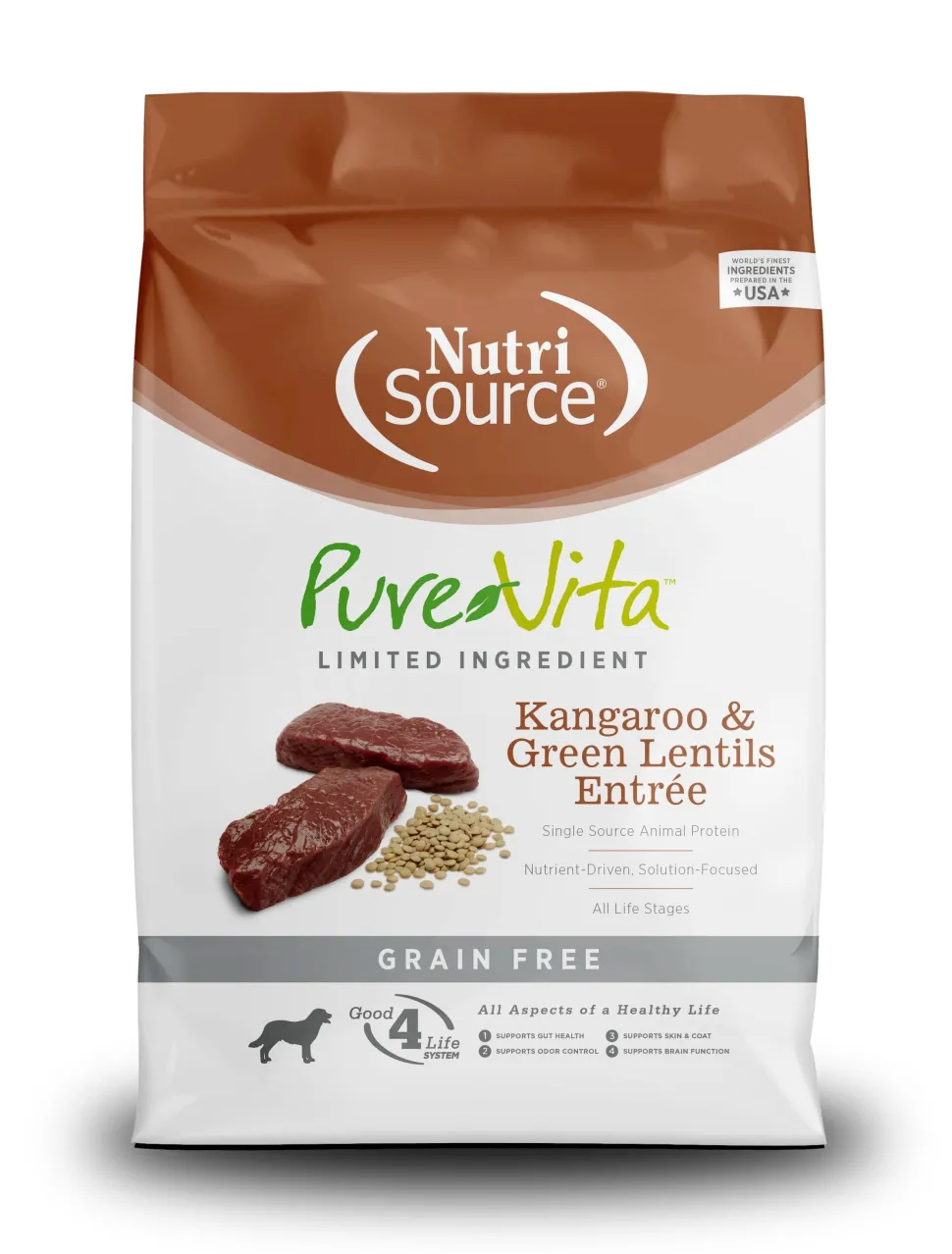 Nutrisource Pure Vita Grain Free Kangaroo & Lentil Dry Dog Food - 15 lb Bag