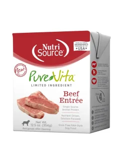 Nutrisource Pure Vita Grain-Free Beef Entrée Tetra Packs Wet Dog Food - 12.5 oz - Case of 12