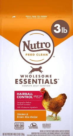 Nutro Hairball Adult Cat Chicken & Rice Dry Cat Food - 3 lb Bag