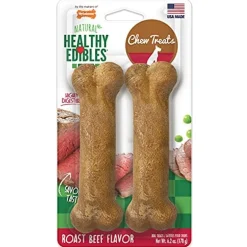 Nylabone Healthy Edibles Natural Chew Dog Biscuits Treats - Roast Beef - Wolf - 2 Pack