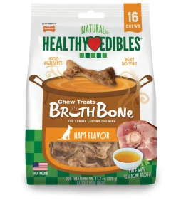 Nylabone Healthy Edibles Broth Bone All Natural Dog Treats Made With Real Bone Broth - Regular - Up To 25 Ibs. - 16 Count