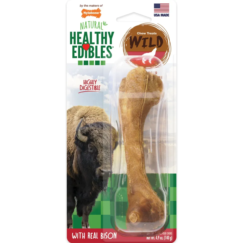 Nylabone Healthy Edibles WILD Natural Long Lasting Bison Flavor Dog Chew Treats Wild Bone - Large/Giant