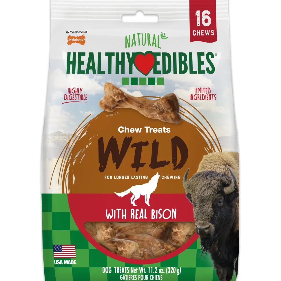 Nylabone Healthy Edibles WILD Natural Long Lasting Bison Flavor Dog Chew Treats Wild Bone - Small/Regular - 16 Count