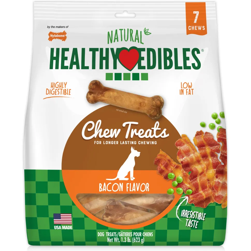 Nylabone Healthy Edibles All-Natural Long Lasting Bacon Flavor Chew Treats 7 Count - Medium/Wolf