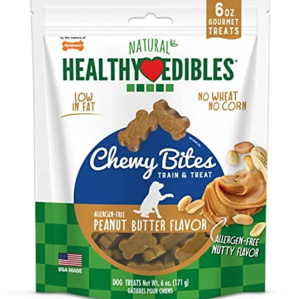 Nylabone Healthy Edibles Natural Chewy Bites Dog Biscuits Treats - Peanut Butter - 6 Oz