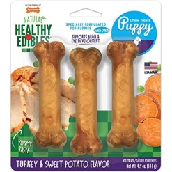 Nylabone Healthy Edibles Puppy Natural Chew Dog Biscuits Treats - Turkey/Sweet Potato - Reg - 3 Pack