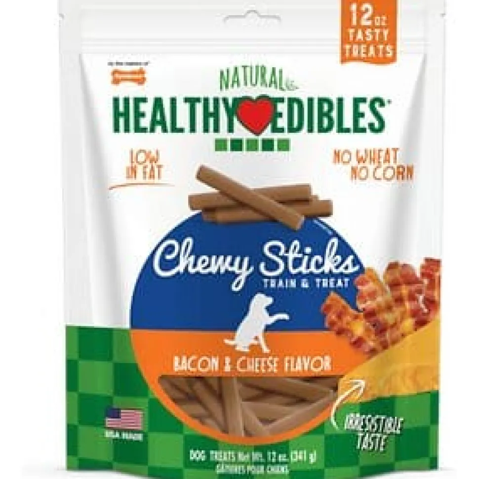 Nylabone Healthy Edibles Chewy Sticks Dog Biscuits Treats - Bacon/Cheese - 12 Oz