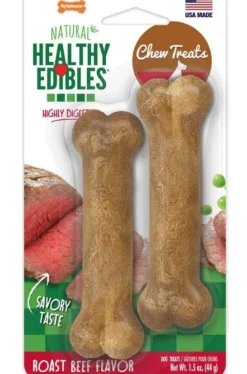 Nylabone Healthy Edibles Natural Chew Dog Biscuits Treats - Roast Beef - Petite - 2 Pack