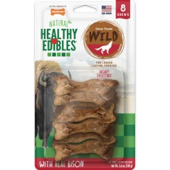 Nylabone Healthy Edibles WILD Natural Long Lasting Bison Flavor Dog Chew Treats Wild Bone - Small/Regular - 8 Count