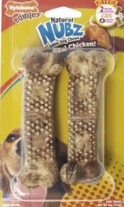 Nylabone Nubz Edibles Chew Dog Dental and Hard Chews - Chicken - Medium - 2 Pack
