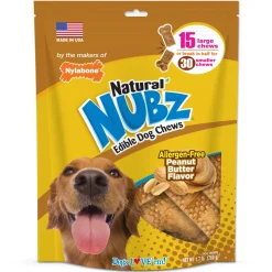 Nylabone Nubz Natural Dog Treats – Allergen-Free Peanut Butter Flavor 15 Count - Large